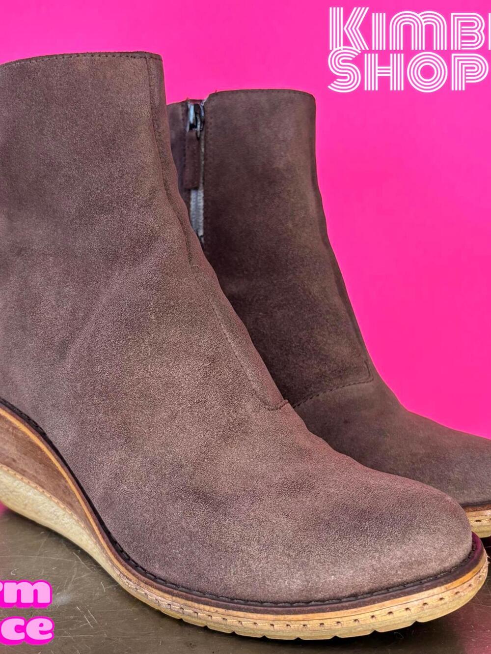 Cole Haan Rayna Brown Suede Wood Crepe Rubber Wedge Heel Ankle US 7.5 UK 5 EU 38